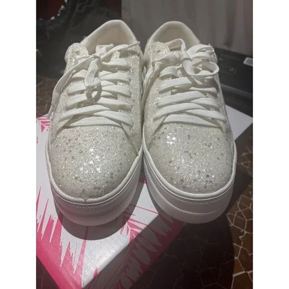 nwt hey girl by corkys white sparkling tennis shoe in box - Picture 3 of 10